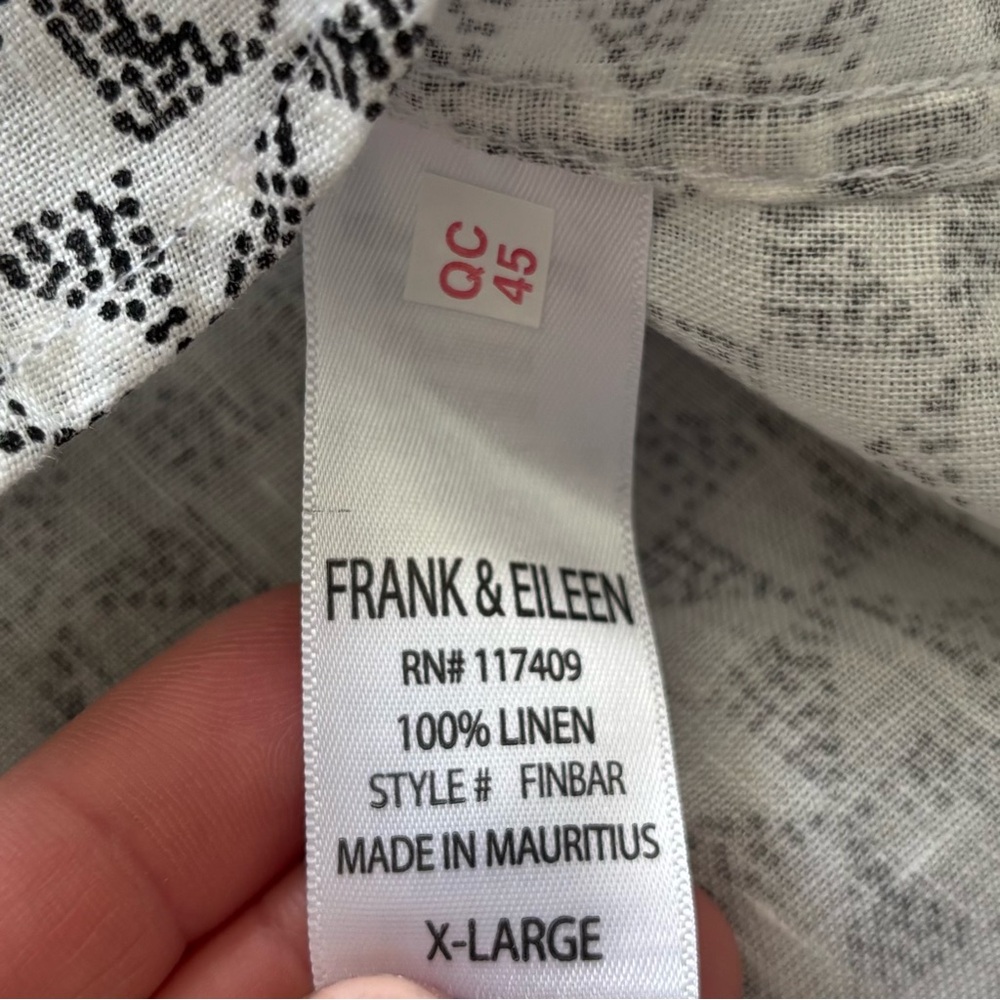 FRANK & EILEEN FINBAR GEOMETRIC PRINT BUTTON DOWN TOP MODERN EFFORTLESS LINEN XL - Picture 4 of 8